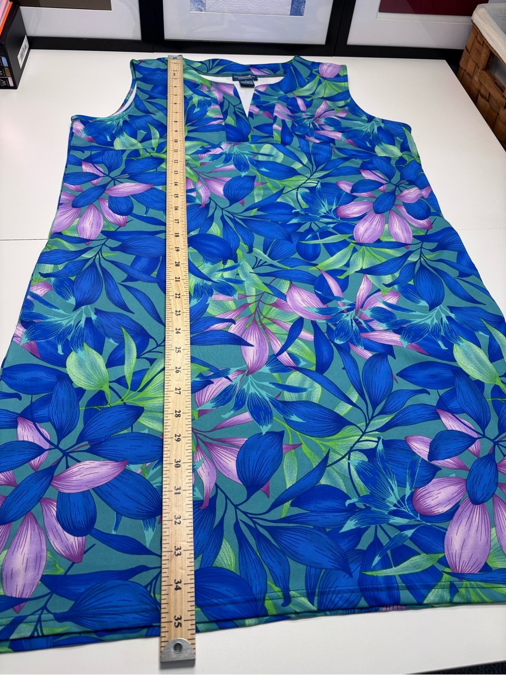 Caribbean Joe Blue Floral Sleeveless V-Neck Tank Dress Has Pockets Sz L - Picture 5 of 12